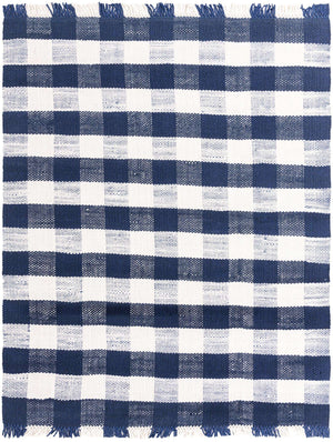 Navy Blue 8' x 10' Eco Plaid Indoor Outdoor Washable Rectangle Rug