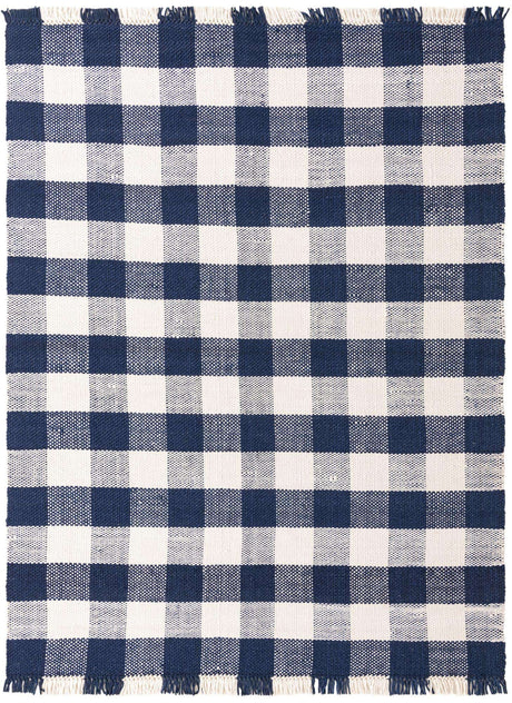 Navy Blue 9' x 12' Eco Plaid Indoor Outdoor Washable Rectangle Rug