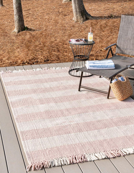 Pink 5' 3 x 8' Eco Plaid Indoor Outdoor Washable Rectangle Rug