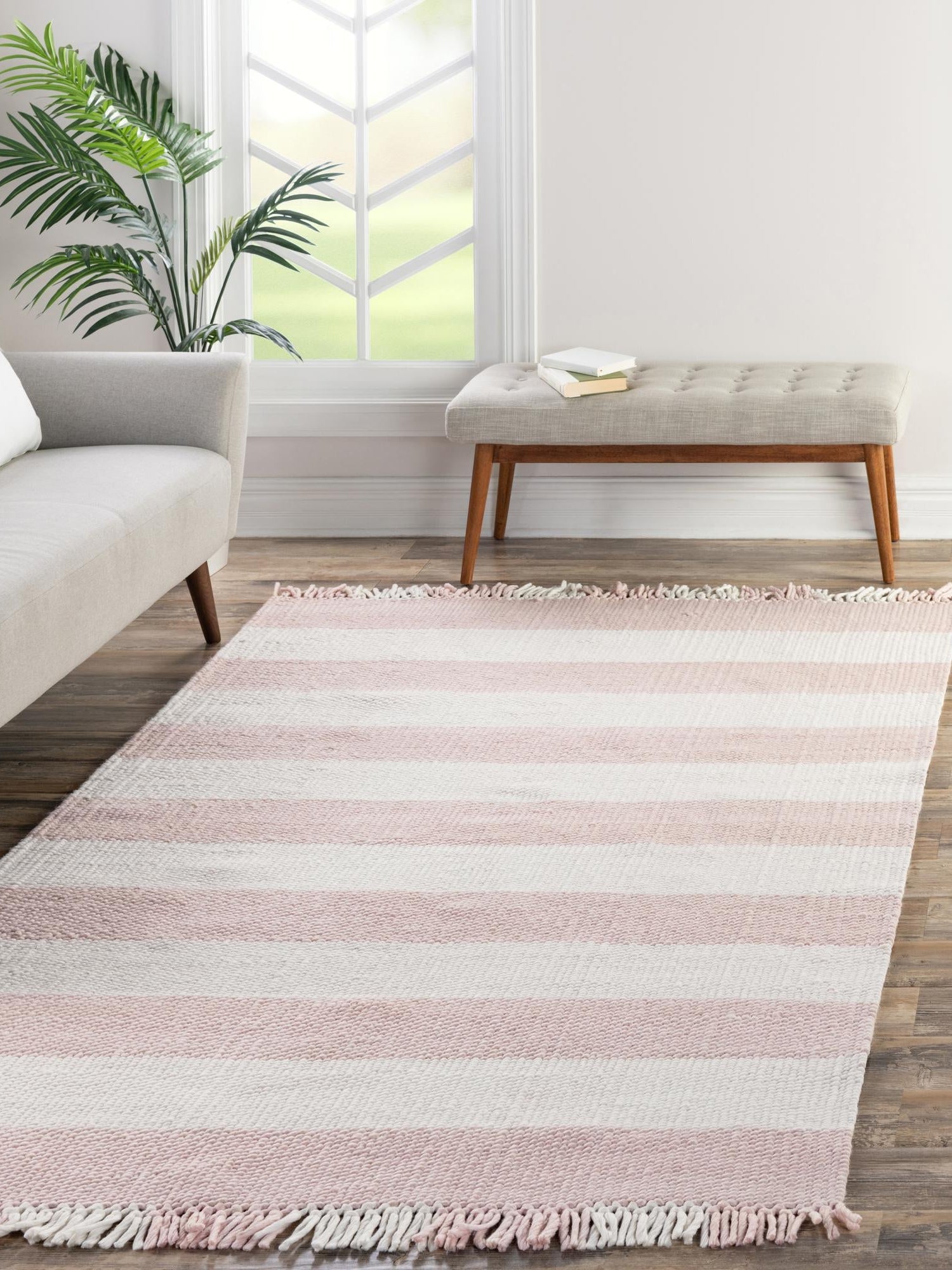 Washable Pink 5' 3 x 8' Eco Plaid Indoor Outdoor Washable Rectangle Area Rug Easy to Clean Stain Resistant & Durable Weather Resistant for Patio, Deck, Terrace, Balcony, Porch 100% Recycled Plastic Bottles Carpet Mat for Sale at Rug Engine