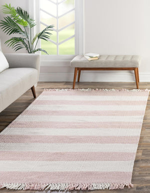 Pink 5' 3 x 8' Eco Plaid Indoor Outdoor Washable Rectangle Rug