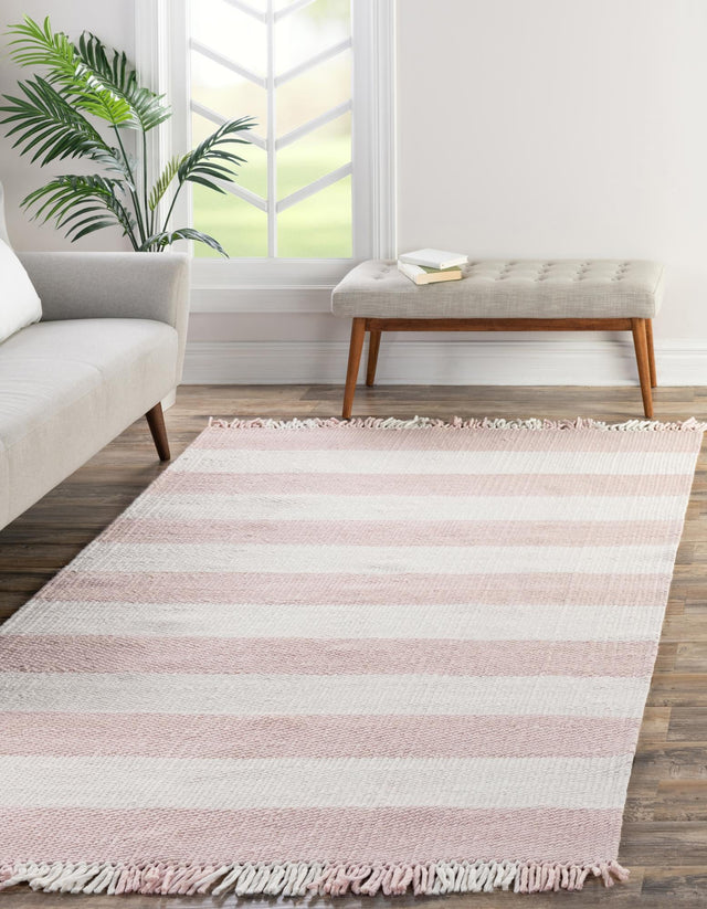 Pink 5' 3 x 8' Eco Plaid Indoor Outdoor Washable Rectangle Rug