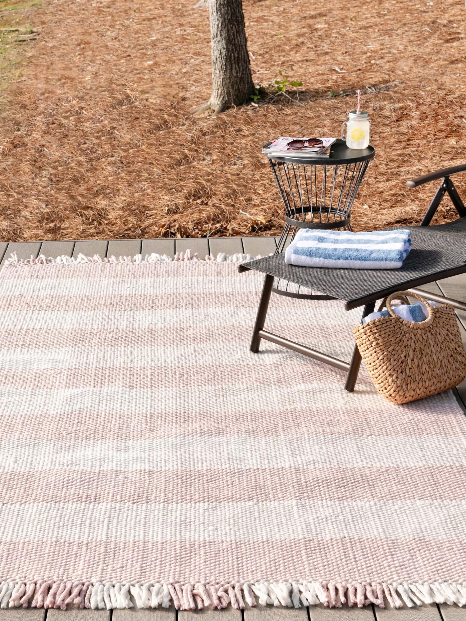 Washable Pink 5' 3 x 8' Eco Plaid Indoor Outdoor Washable Rectangle Area Rug Easy to Clean Stain Resistant & Durable Weather Resistant for Patio, Deck, Terrace, Balcony, Porch 100% Recycled Plastic Bottles Carpet Mat for Sale at Rug Engine