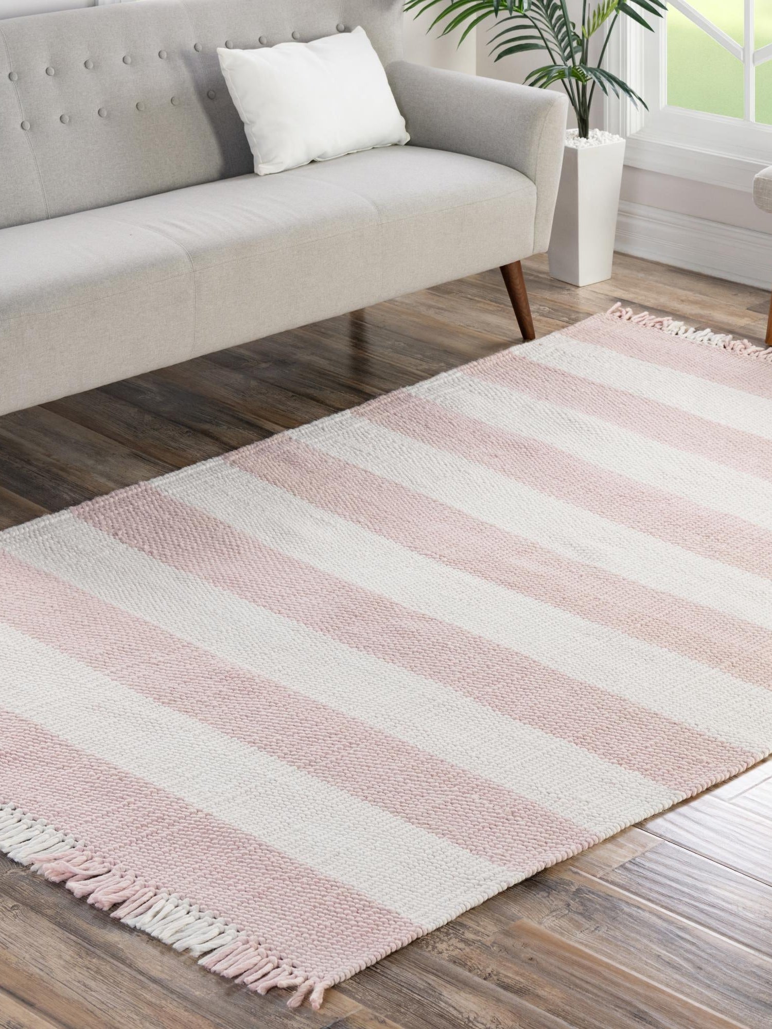 Washable Pink 5' 3 x 8' Eco Plaid Indoor Outdoor Washable Rectangle Area Rug Easy to Clean Stain Resistant & Durable Weather Resistant for Patio, Deck, Terrace, Balcony, Porch 100% Recycled Plastic Bottles Carpet Mat for Sale at Rug Engine