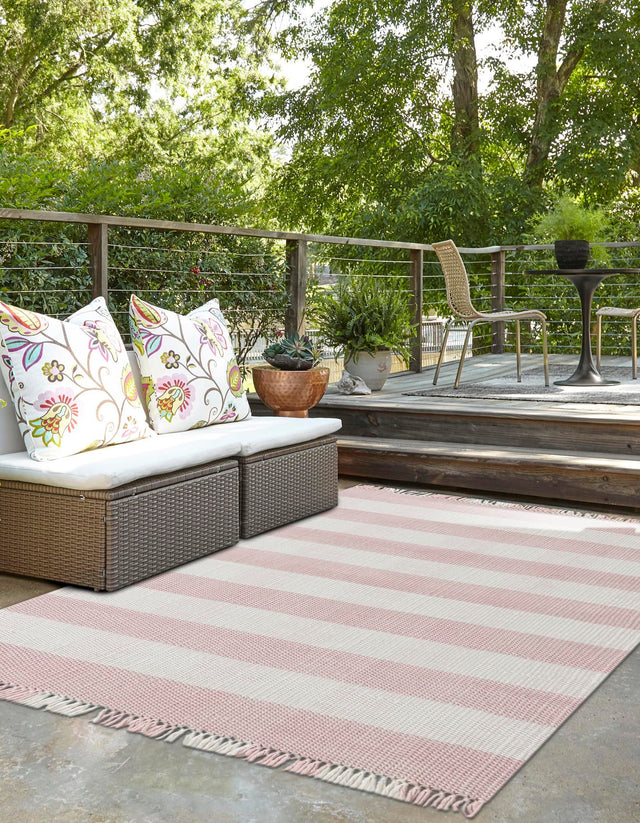 Pink 6' 1 x 9' Eco Plaid Indoor Outdoor Washable Rectangle Rug