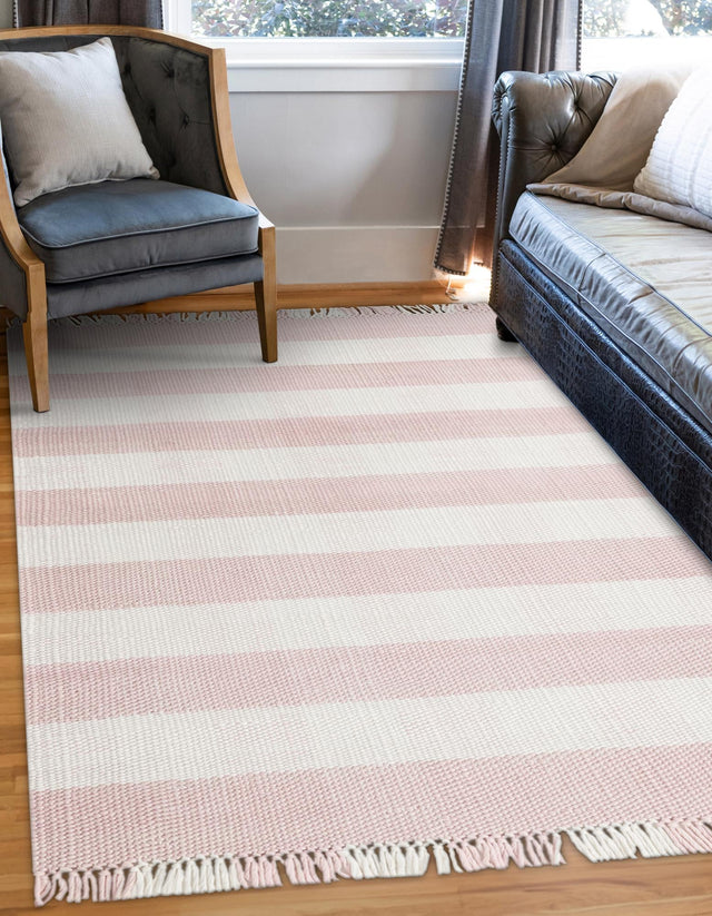 Pink 5' 3 x 8' Eco Plaid Indoor Outdoor Washable Rectangle Rug