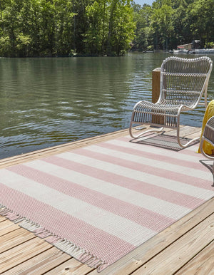 Pink 5' 3 x 8' Eco Plaid Indoor Outdoor Washable Rectangle Rug