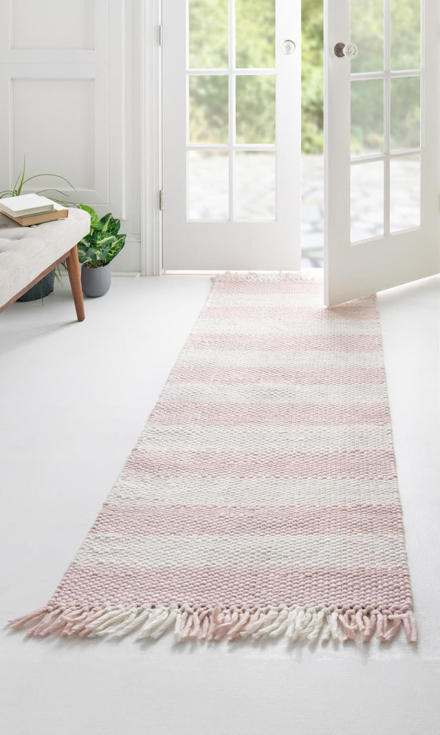 Pink 2' x 6' 1 Eco Plaid Indoor Outdoor Washable Runner Rug