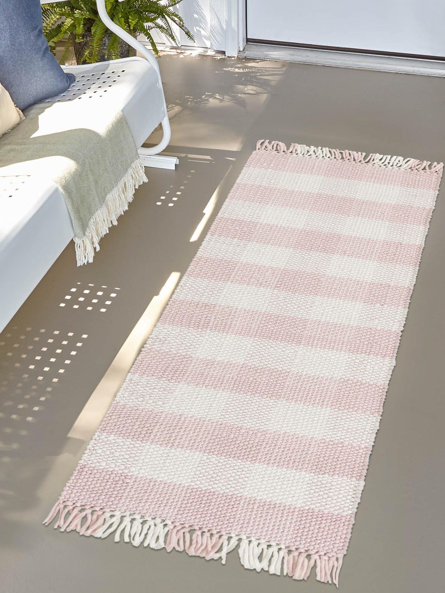 Washable Pink 2' x 6' 1 Eco Plaid Indoor Outdoor Washable Runner Area Rug Easy to Clean Stain Resistant & Durable Weather Resistant for Patio, Deck, Terrace, Balcony, Porch 100% Recycled Plastic Bottles Carpet Mat for Sale at Rug Engine