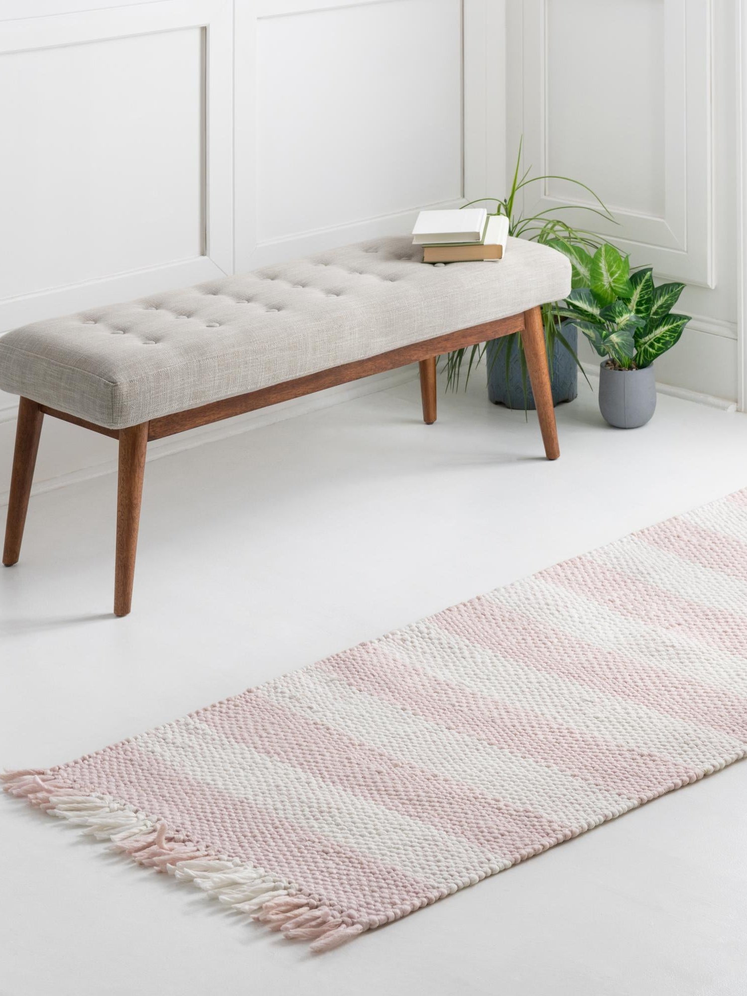 Washable Pink 2' x 6' 1 Eco Plaid Indoor Outdoor Washable Runner Area Rug Easy to Clean Stain Resistant & Durable Weather Resistant for Patio, Deck, Terrace, Balcony, Porch 100% Recycled Plastic Bottles Carpet Mat for Sale at Rug Engine