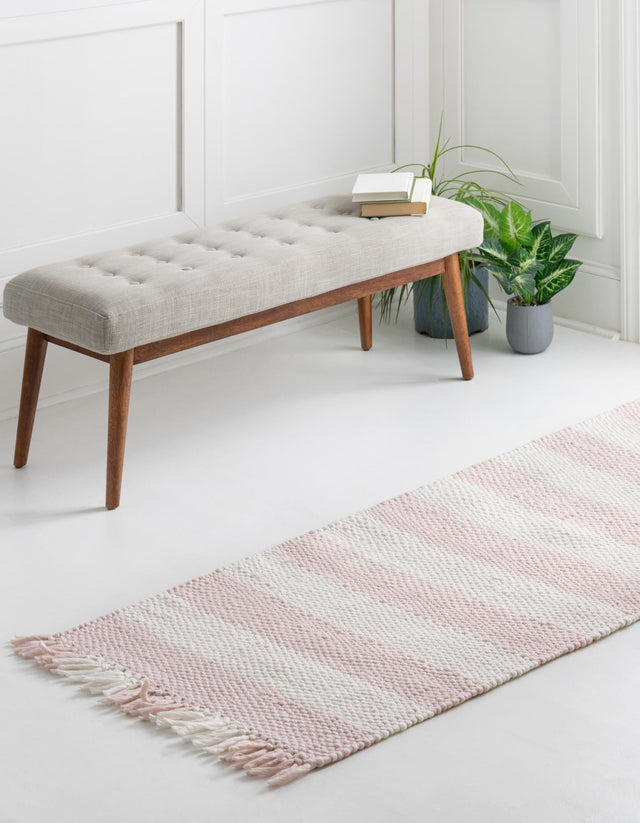 Pink 2' x 6' 1 Eco Plaid Indoor Outdoor Washable Runner Rug