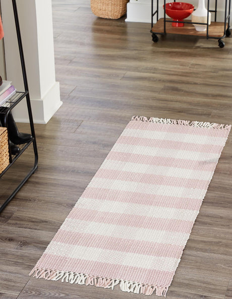 Washable Pink 2' x 6' 1 Eco Plaid Indoor Outdoor Washable Runner Area Rug Easy to Clean Stain Resistant & Durable Weather Resistant for Patio, Deck, Terrace, Balcony, Porch 100% Recycled Plastic Bottles Carpet Mat for Sale at Rug Engine