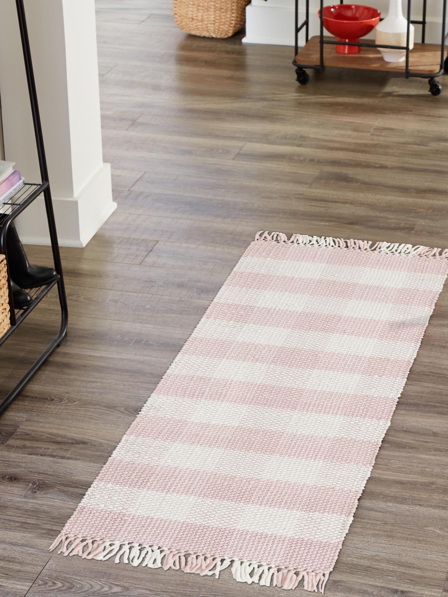Washable Pink 2' 7 x 10' Eco Plaid Indoor Outdoor Washable Runner Area Rug Easy to Clean Stain Resistant & Durable Weather Resistant for Patio, Deck, Terrace, Balcony, Porch 100% Recycled Plastic Bottles Carpet Mat for Sale at Rug Engine