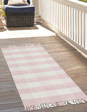 Pink 2' x 6' 1 Eco Plaid Indoor Outdoor Washable Runner Rug