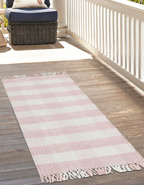 Washable Pink 2' x 6' 1 Eco Plaid Indoor Outdoor Washable Runner Area Rug Easy to Clean Stain Resistant & Durable Weather Resistant for Patio, Deck, Terrace, Balcony, Porch 100% Recycled Plastic Bottles Carpet Mat for Sale at Rug Engine