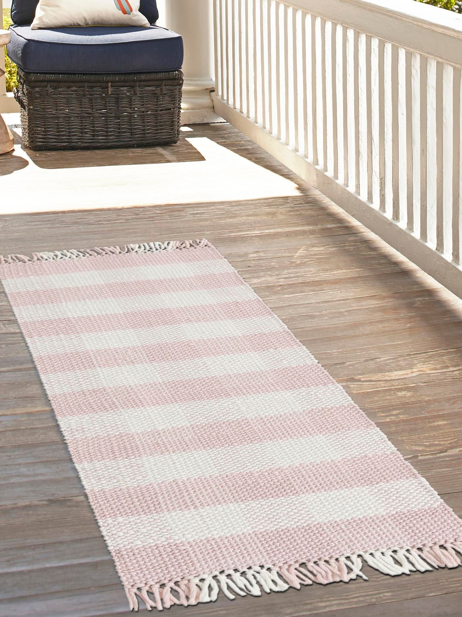 Washable Pink 2' 7 x 10' Eco Plaid Indoor Outdoor Washable Runner Area Rug Easy to Clean Stain Resistant & Durable Weather Resistant for Patio, Deck, Terrace, Balcony, Porch 100% Recycled Plastic Bottles Carpet Mat for Sale at Rug Engine