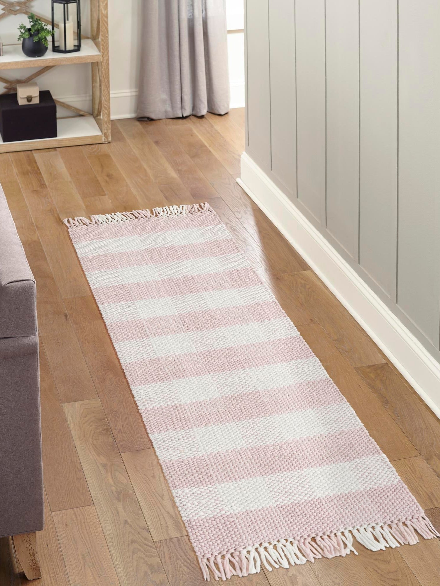 Washable Pink 2' x 6' 1 Eco Plaid Indoor Outdoor Washable Runner Area Rug Easy to Clean Stain Resistant & Durable Weather Resistant for Patio, Deck, Terrace, Balcony, Porch 100% Recycled Plastic Bottles Carpet Mat for Sale at Rug Engine