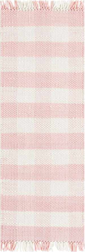 Pink 2' x 6' 1 Eco Plaid Indoor Outdoor Washable Runner Rug