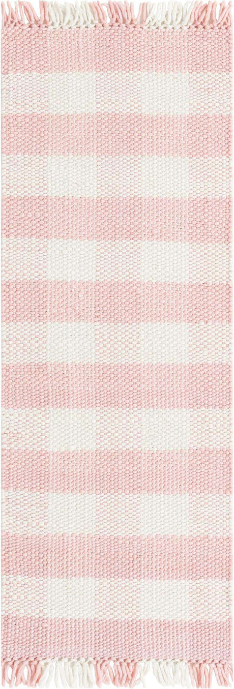 Pink 2' x 6' 1 Eco Plaid Indoor Outdoor Washable Runner Rug