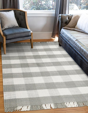 Gray 9' x 12' Eco Plaid Indoor Outdoor Washable Rectangle Rug