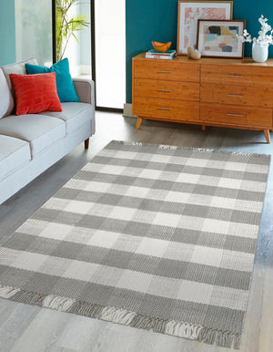 Gray 2' 2 x 3' 1 Eco Plaid Indoor Outdoor Washable Rectangle Rug