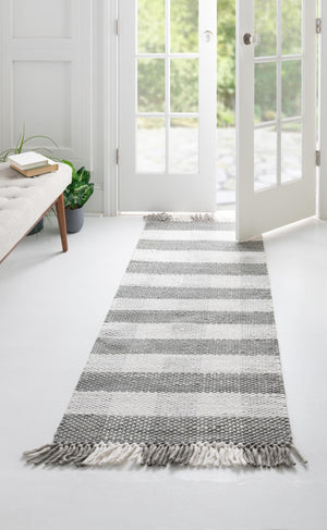 Gray 2' x 6' 1 Eco Plaid Indoor Outdoor Washable Runner Rug