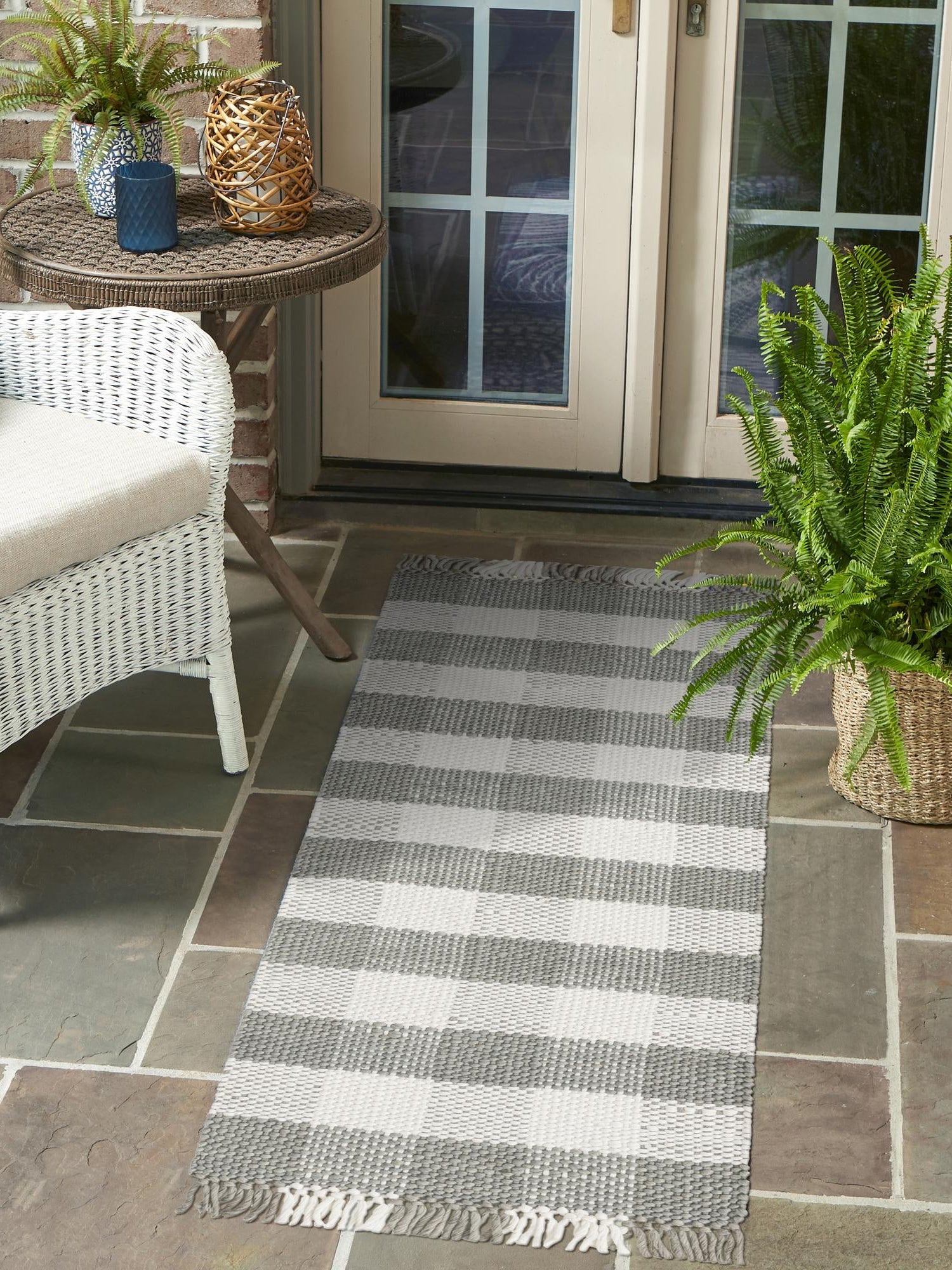 Gray 2' x 6' 1 Eco Plaid Indoor Outdoor Washable Runner Rug