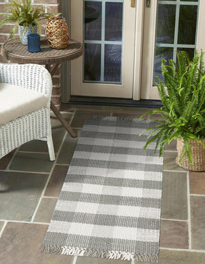 Gray 2' x 6' 1 Eco Plaid Indoor Outdoor Washable Runner Rug
