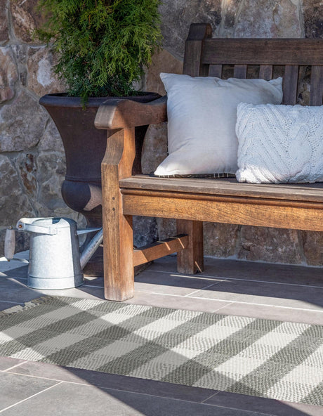 Washable Gray 2' x 6' 1 Eco Plaid Indoor Outdoor Washable Runner Area Rug Easy to Clean Stain Resistant & Durable Weather Resistant for Patio, Deck, Terrace, Balcony, Porch 100% Recycled Plastic Bottles Carpet Mat for Sale at Rug Engine