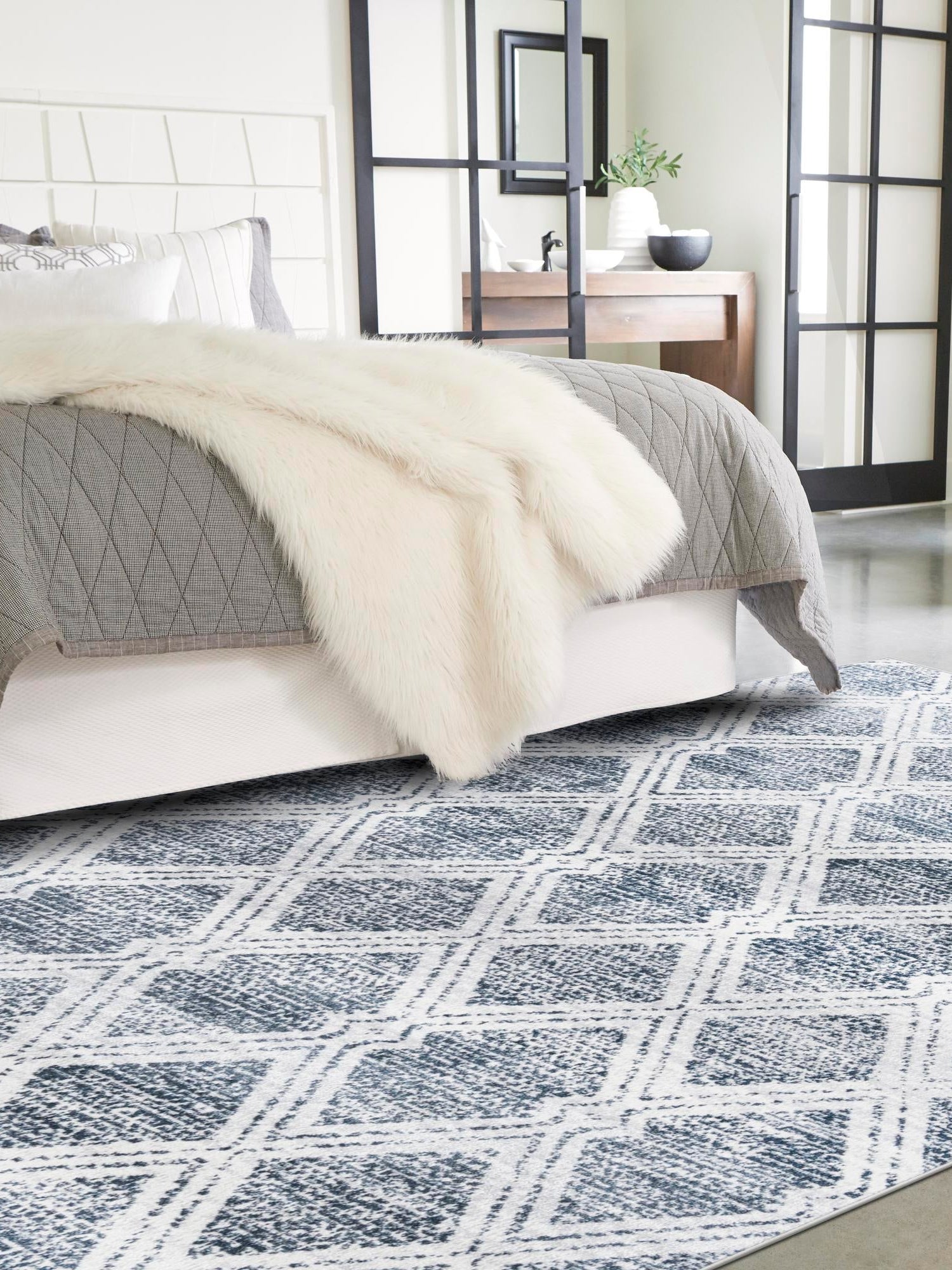 Washable Ivory 7' 10 x 10' Kamala Washable Rectangle Area Rug Easy to Clean Stain Resistant & Durable 100% Polyester Spill-Friendly Carpet for Sale at Rug Engine