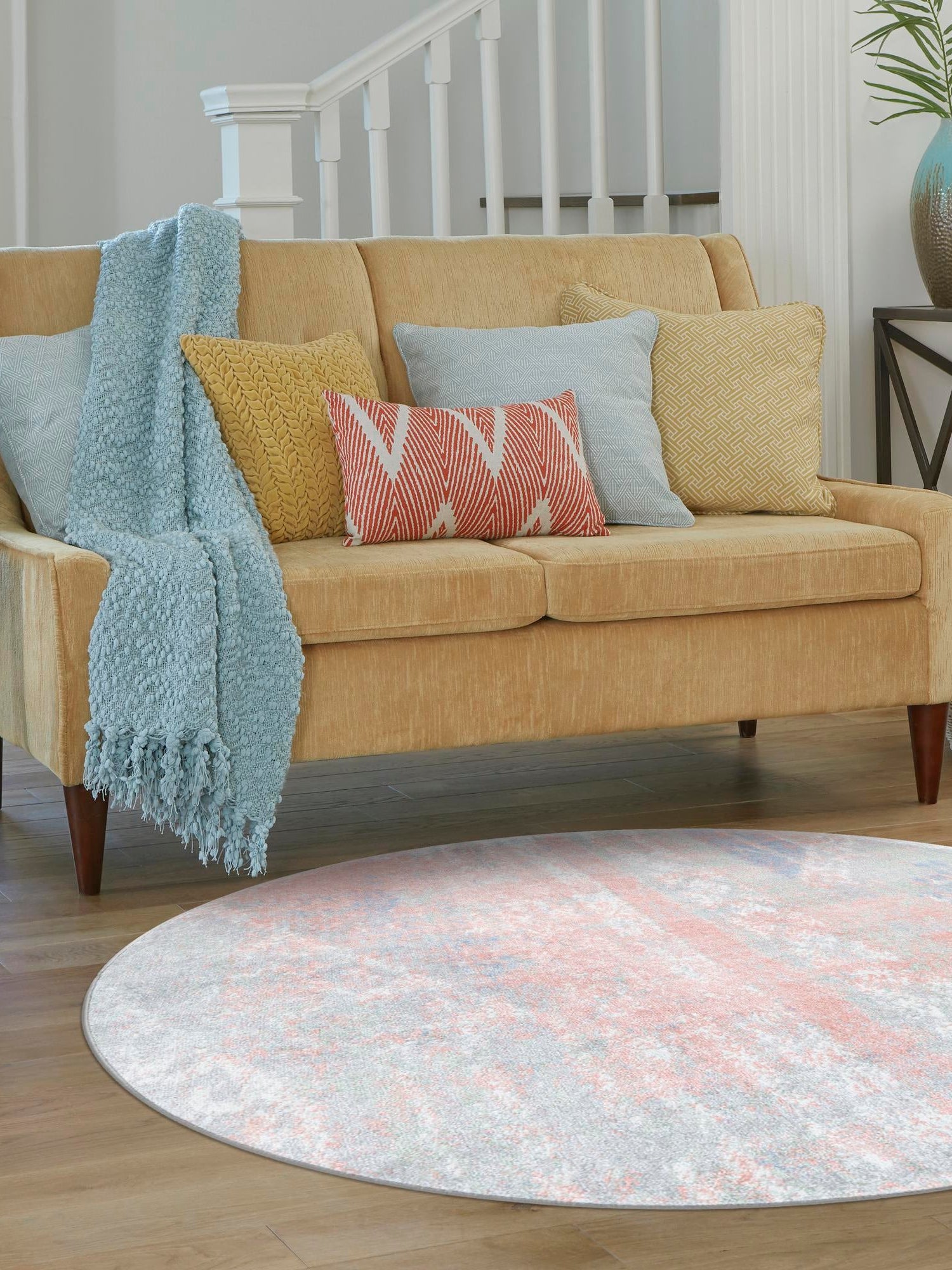 Washable Multicolor 5' 3 x 5' 3 Kamala Washable Round Area Rug Easy to Clean Stain Resistant & Durable 100% Polyester Spill-Friendly Carpet for Sale at Rug Engine