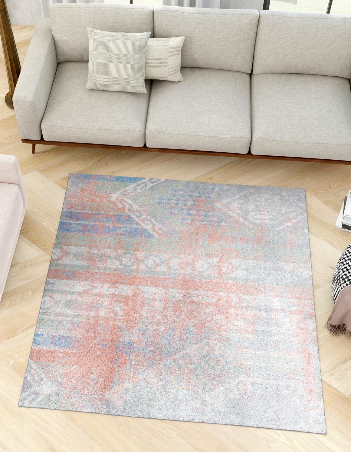 Washable Multicolor 7' 10 x 7' 10 Kamala Washable Square Area Rug Easy to Clean Stain Resistant & Durable 100% Polyester Spill-Friendly Carpet for Sale at Rug Engine