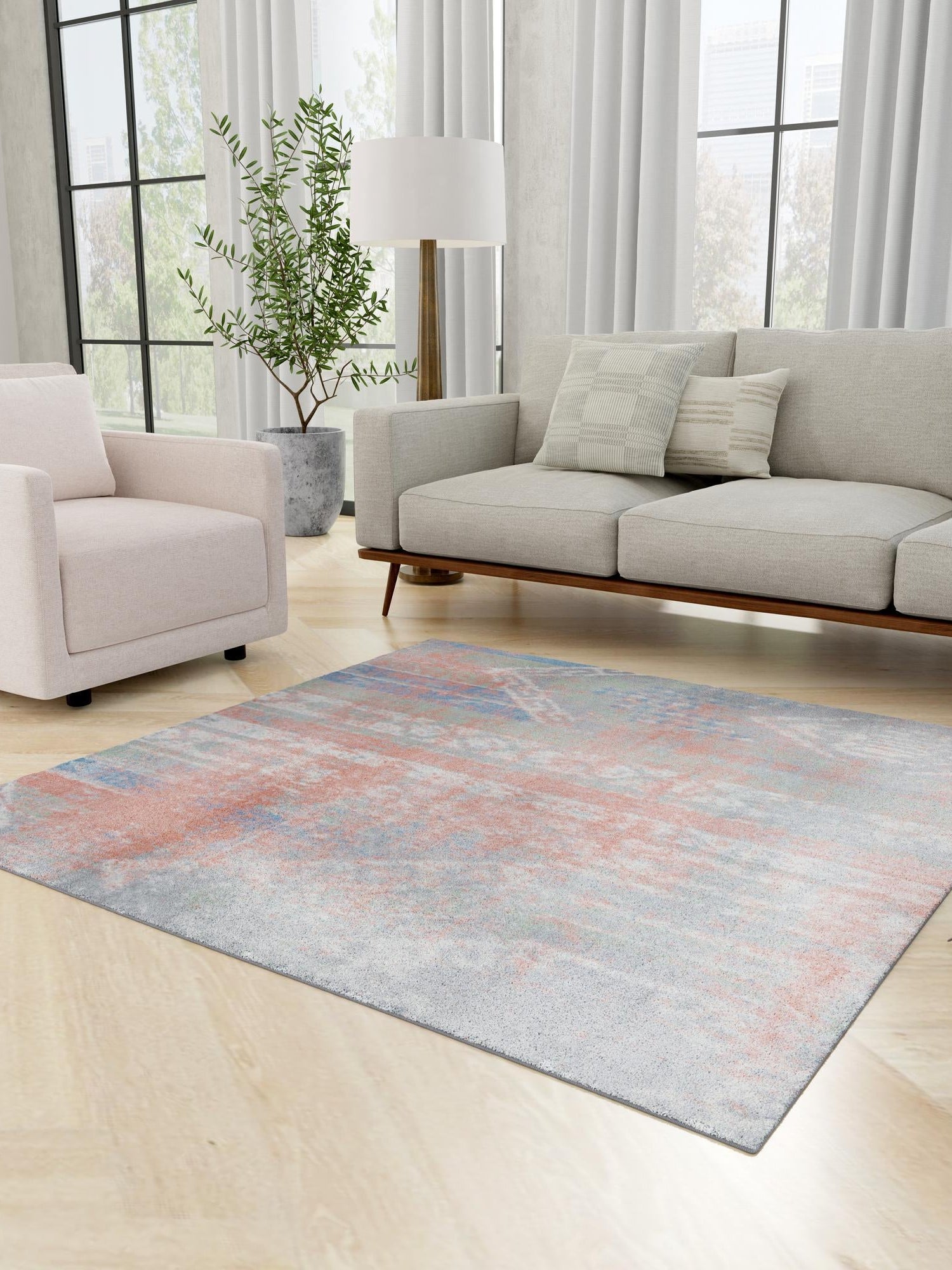 Washable Multicolor 5' 3 x 5' 3 Kamala Washable Square Area Rug Easy to Clean Stain Resistant & Durable 100% Polyester Spill-Friendly Carpet for Sale at Rug Engine