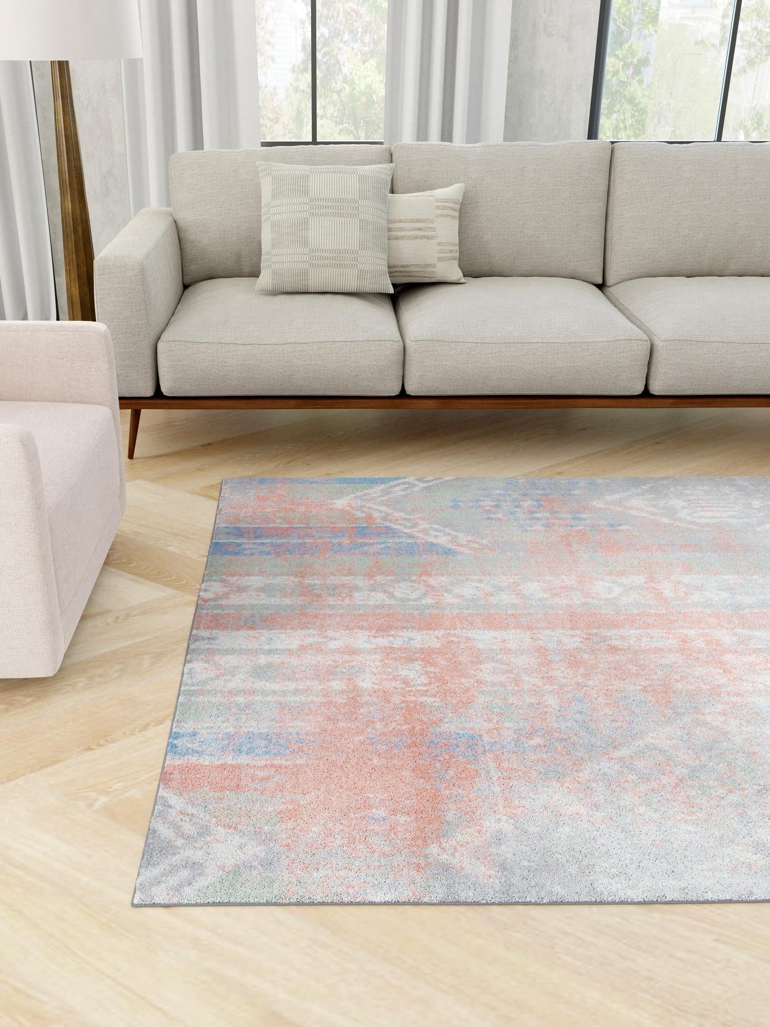 Washable Multicolor 5' 3 x 5' 3 Kamala Washable Square Area Rug Easy to Clean Stain Resistant & Durable 100% Polyester Spill-Friendly Carpet for Sale at Rug Engine