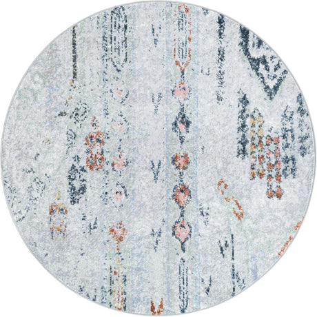 Ivory Gray 5' 3 x 5' 3 Kamala Washable Round Rug
