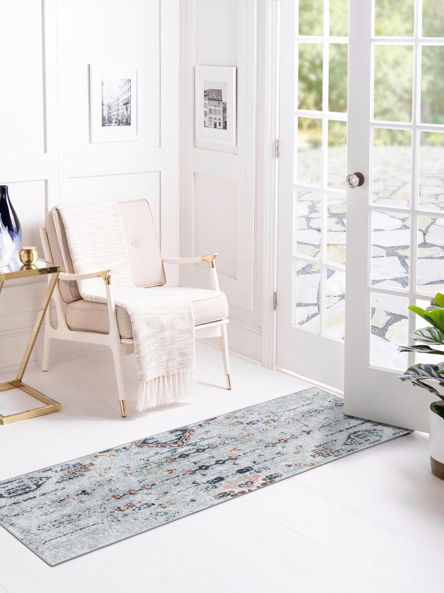 Washable Ivory Gray 2' x 4' 1 Kamala Washable Runner Area Rug Easy to Clean Stain Resistant & Durable 100% Polyester Spill-Friendly Carpet for Sale at Rug Engine