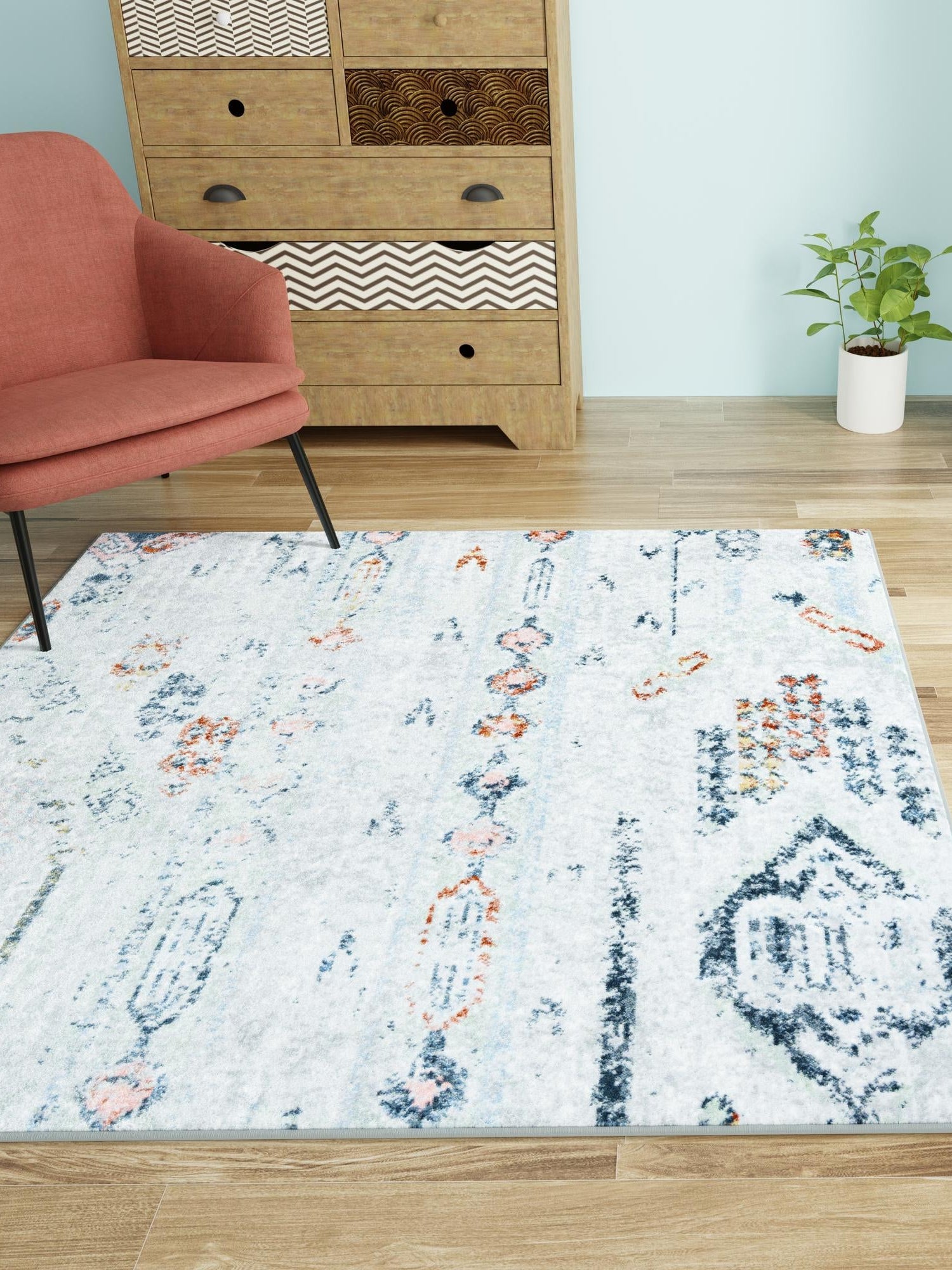 Washable Ivory Gray 5' 3 x 5' 3 Kamala Washable Square Area Rug Easy to Clean Stain Resistant & Durable 100% Polyester Spill-Friendly Carpet for Sale at Rug Engine