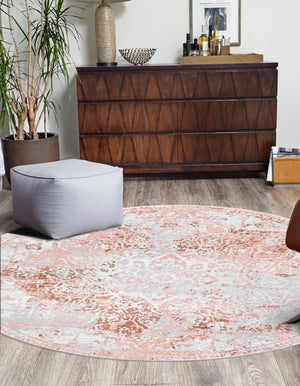 Washable Rose Pink 5' 3 x 5' 3 Kamala Washable Round Area Rug Easy to Clean Stain Resistant & Durable 100% Polyester Spill-Friendly Carpet for Sale at Rug Engine