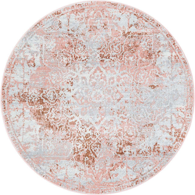 Washable Rose Pink 5' 3 x 5' 3 Kamala Washable Round Area Rug Easy to Clean Stain Resistant & Durable 100% Polyester Spill-Friendly Carpet for Sale at Rug Engine