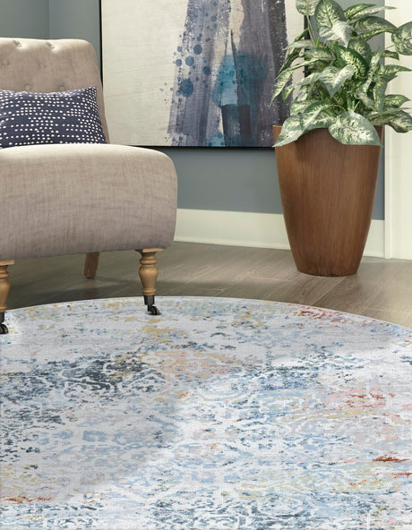 Washable Multicolor 7' 10 x 7' 10 Kamala Washable Round Area Rug Easy to Clean Stain Resistant & Durable 100% Polyester Spill-Friendly Carpet for Sale at Rug Engine