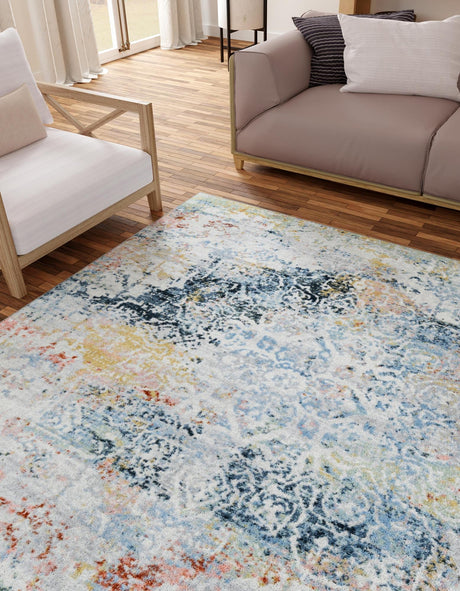 Washable Multicolor 7' 10 x 7' 10 Kamala Washable Square Area Rug Easy to Clean Stain Resistant & Durable 100% Polyester Spill-Friendly Carpet for Sale at Rug Engine