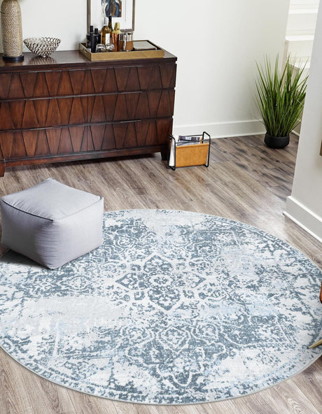 Navy Blue 5' 3 x 5' 3 Kamala Washable Round Rug