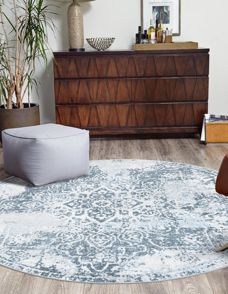 Washable Navy Blue 5' 3 x 5' 3 Kamala Washable Round Area Rug Easy to Clean Stain Resistant & Durable 100% Polyester Spill-Friendly Carpet for Sale at Rug Engine