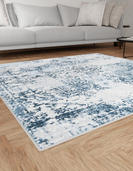 Washable Navy Blue 5' 3 x 5' 3 Kamala Washable Square Area Rug Easy to Clean Stain Resistant & Durable 100% Polyester Spill-Friendly Carpet for Sale at Rug Engine
