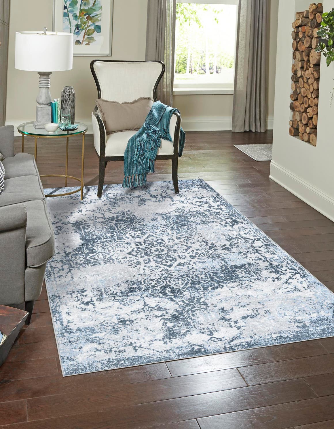 Washable Navy Blue 3' 3 x 5' 3 Kamala Washable Rectangle Area Rug Easy to Clean Stain Resistant & Durable 100% Polyester Spill-Friendly Carpet for Sale at Rug Engine