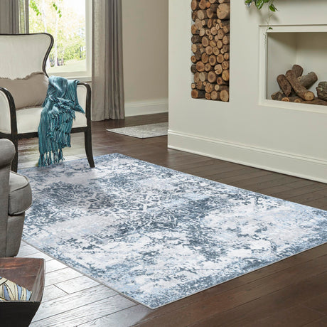 Washable Navy Blue 7' 10 x 10' Kamala Washable Rectangle Area Rug Easy to Clean Stain Resistant & Durable 100% Polyester Spill-Friendly Carpet for Sale at Rug Engine