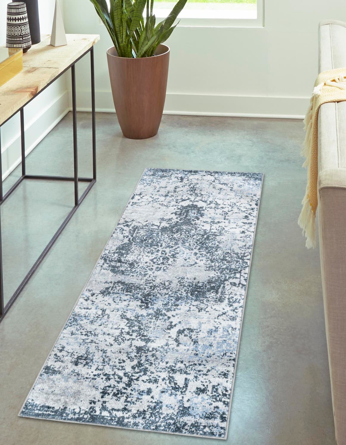 Washable Navy Blue 2' x 8' Kamala Washable Runner Area Rug Easy to Clean Stain Resistant & Durable 100% Polyester Spill-Friendly Carpet for Sale at Rug Engine