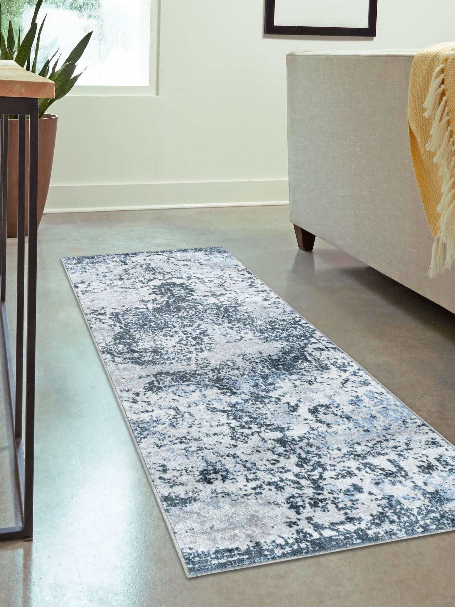 Washable Navy Blue 2' x 4' 1 Kamala Washable Runner Area Rug Easy to Clean Stain Resistant & Durable 100% Polyester Spill-Friendly Carpet for Sale at Rug Engine