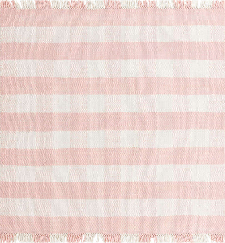 Washable Pink 7' 10 x 7' 10 Eco Plaid Indoor Outdoor Washable Square Area Rug Easy to Clean Stain Resistant & Durable Weather Resistant for Patio, Deck, Terrace, Balcony, Porch 100% Recycled Plastic Bottles Carpet Mat for Sale at Rug Engine