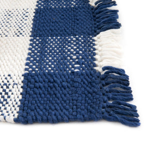 Washable Navy Blue 7' 10 x 7' 10 Eco Plaid Indoor Outdoor Washable Square Area Rug Easy to Clean Stain Resistant & Durable Weather Resistant for Patio, Deck, Terrace, Balcony, Porch 100% Recycled Plastic Bottles Carpet Mat for Sale at Rug Engine